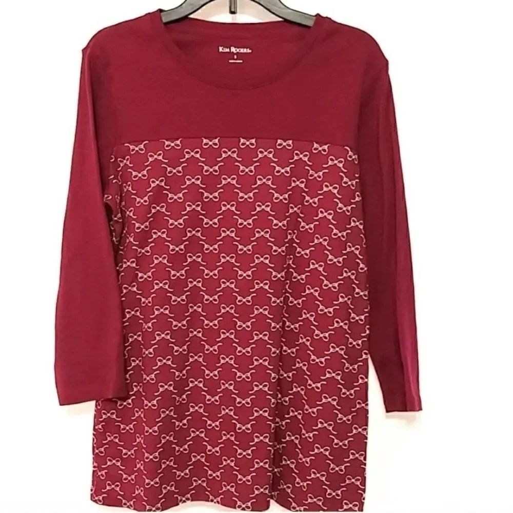Kim Rogers Wine Red bows long sleeve Small
